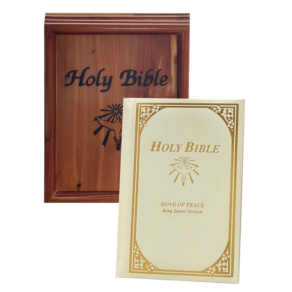 Wooden Bible Box & Holy Bible King James Version New Read Description
